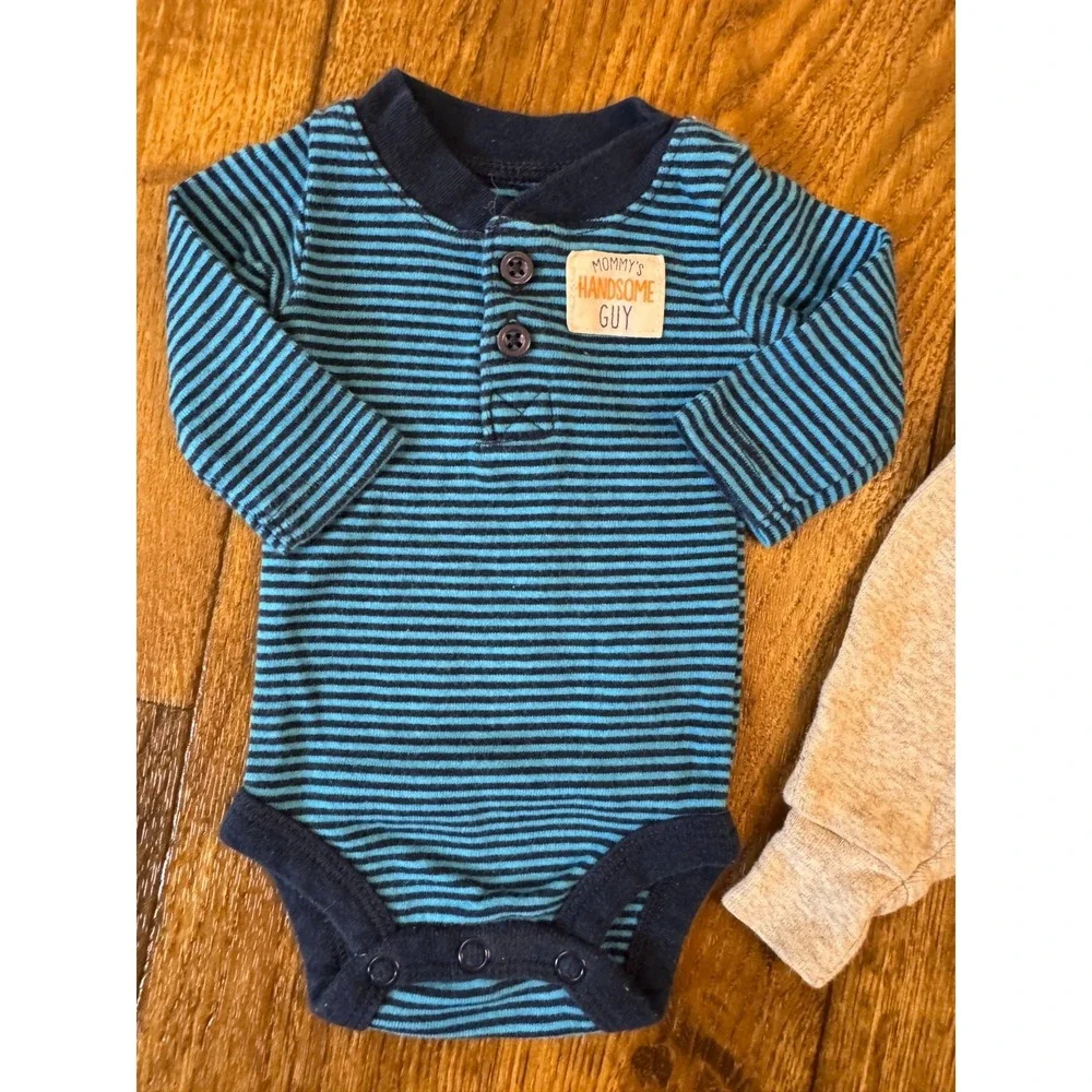 Carters Preemie Baby Boy Outfit Long Sleeved Shirt Pants Clothes Reborn Handsome